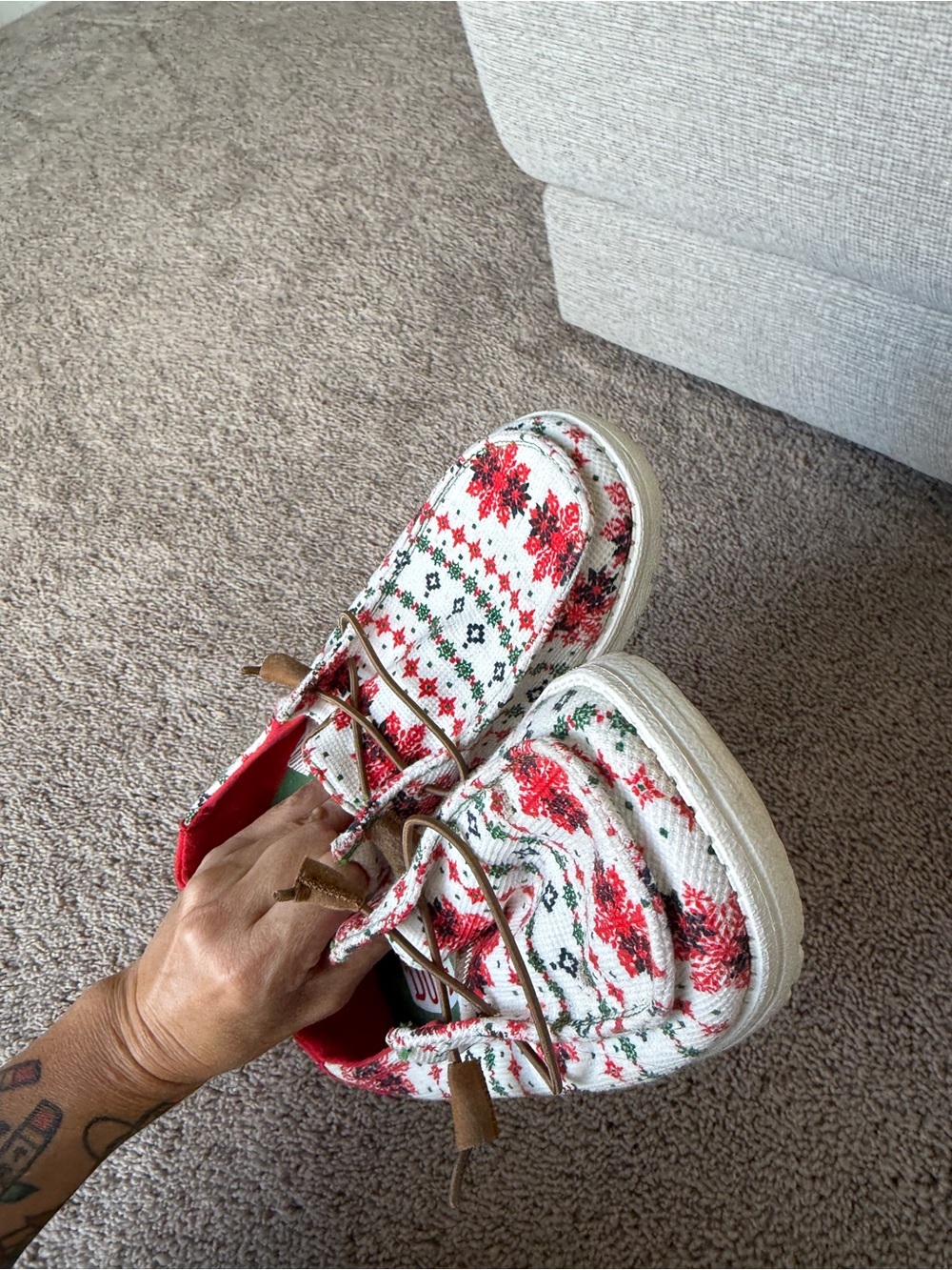 Hey Dude Women’s Red, White and Green Patterned Slip-On Sneakers - Picture 12 of 13